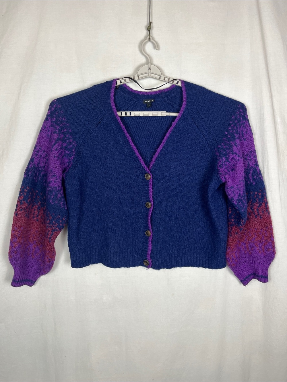 Torrid Wool Blend Blue and Purple Button Up Sweater Cardigan